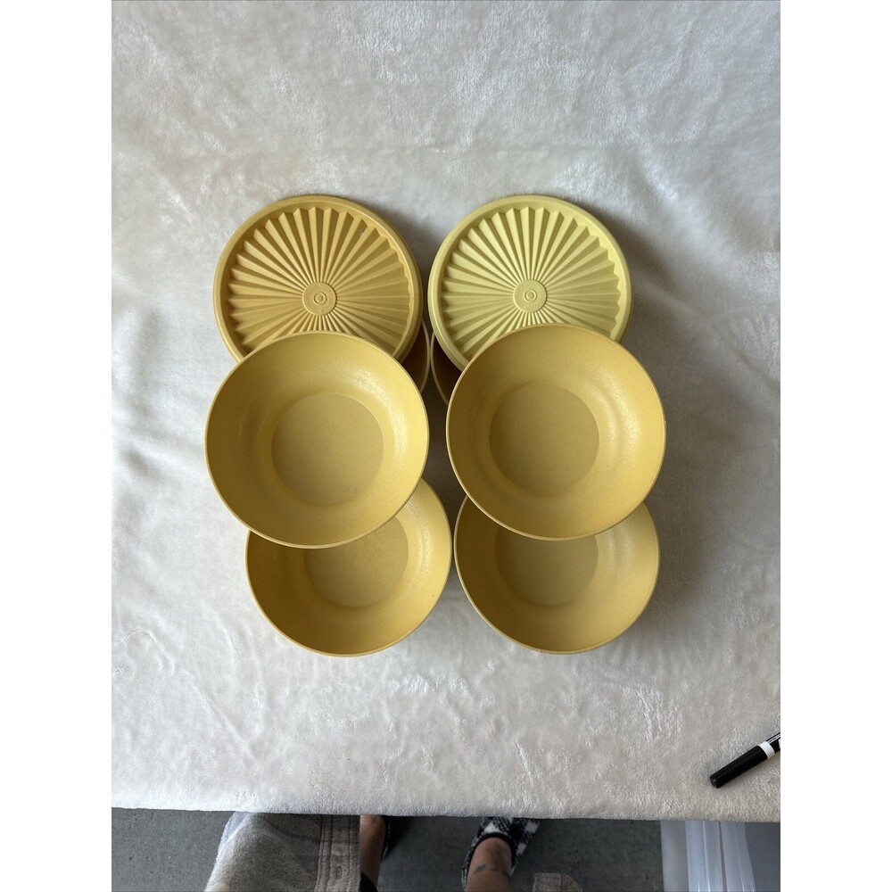 Vintage #890 Set Of 6 Harvest Yellow Tupperware Cereal/ Salad Bowls - 2 Lids